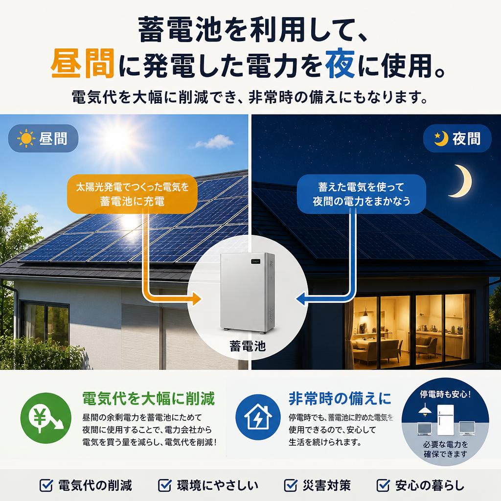 蓄電池で夜間の電力も有効活用