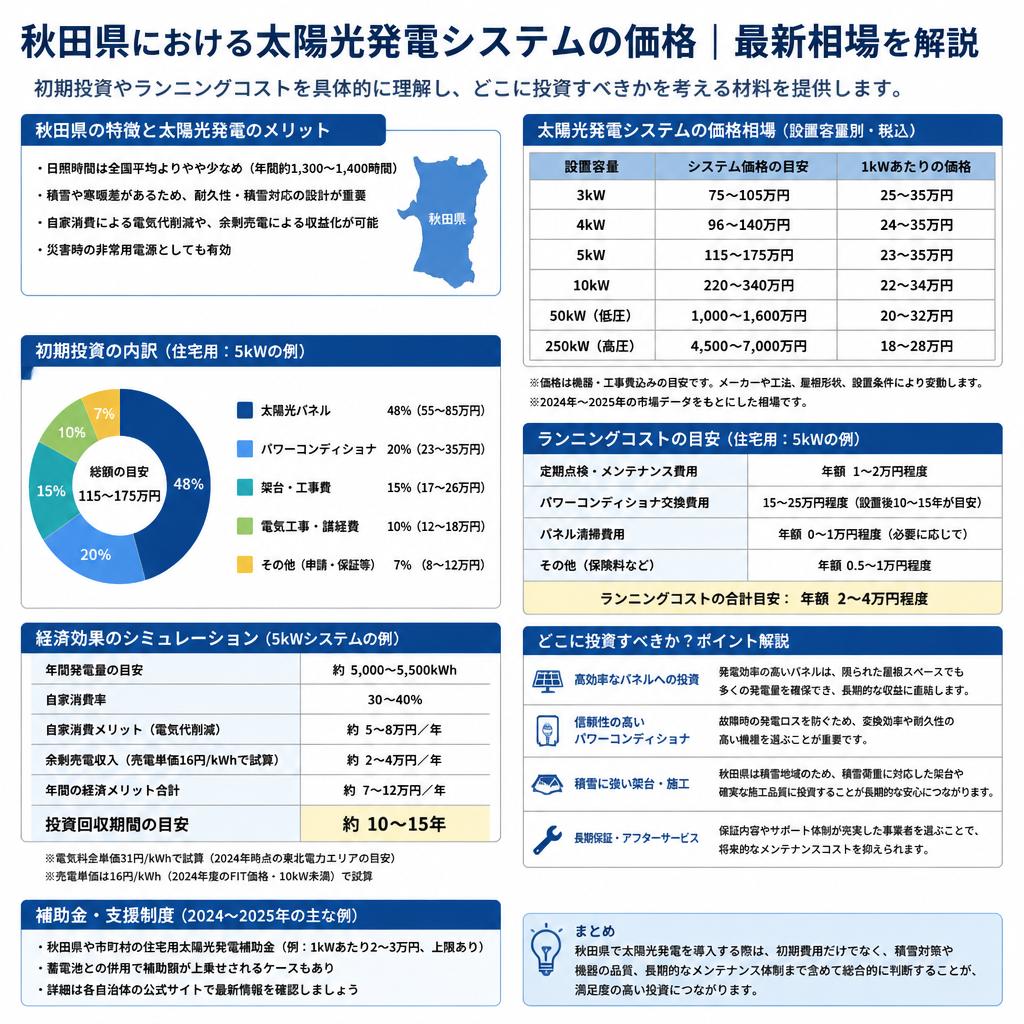 秋田県の太陽光発電の価格相場